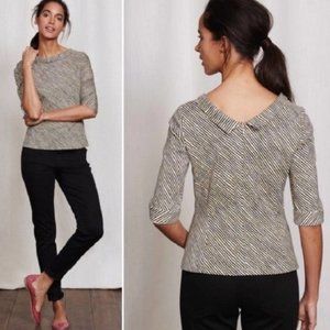 Boden Mia Structured Boat Neck Top Crosshatch Peter Pan Back Collar US 12